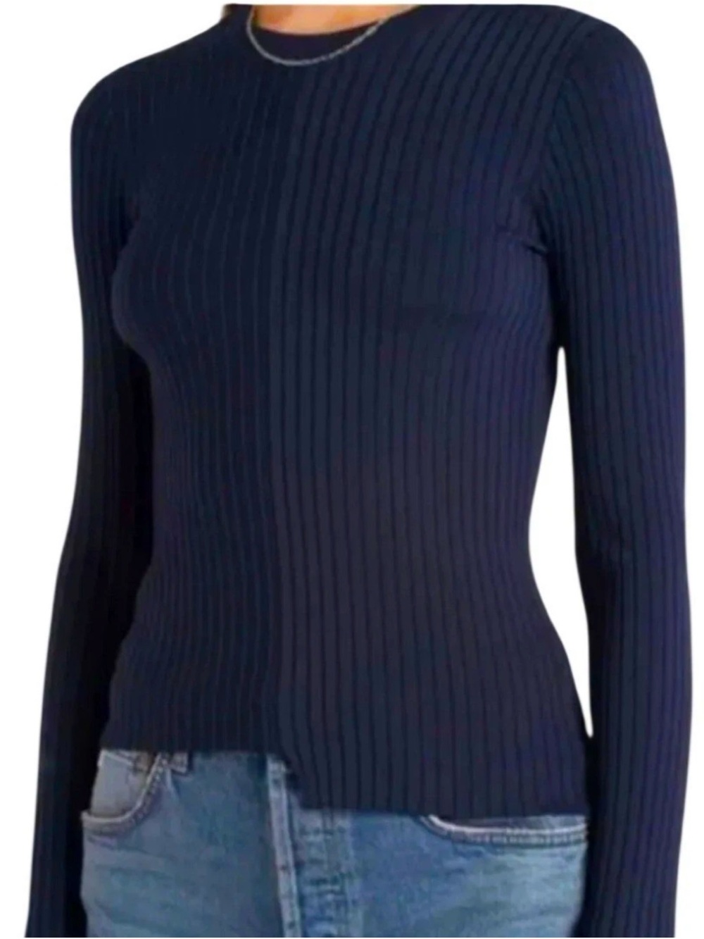 pistola Betty Navy Ribbed Long-Sleeve Crewneck Knit Top 💙💙